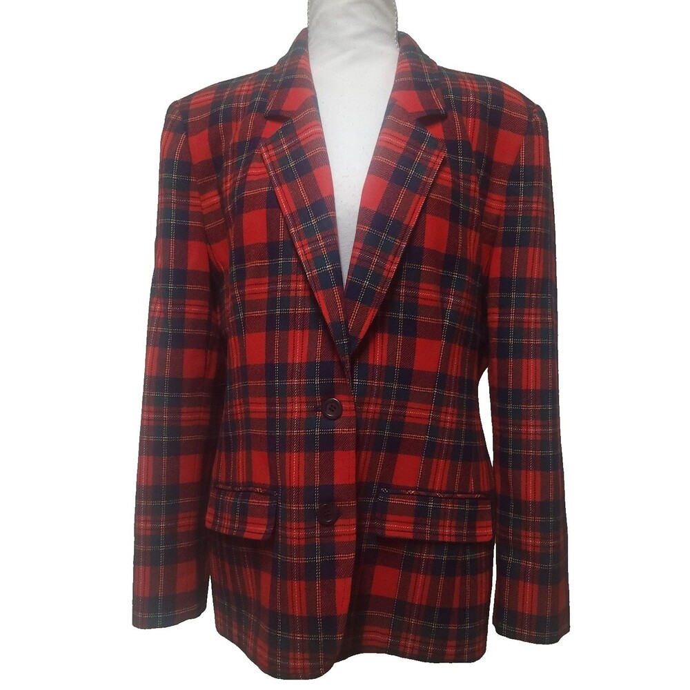 70 Vintage Pendleton Red Tartan Plaid Wool Jacket Coat Blazer Academic Sz 14 USA